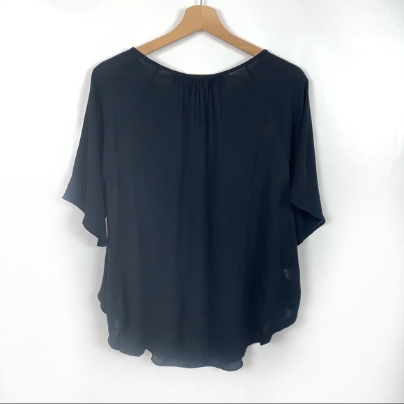 LOFT Yoke Swing Top Short Sleeves Black Size Small - Picture 3 of 6